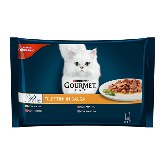 Gourmet Perle Filettini In Salsa Pollo, Manzo, Anatra E Agnello 4 X 85g