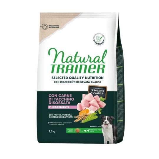 Natural Trainer Selected Quality per Cani Adult Medium&Maxi con Carne di Tacchino Disossata 2.5Kg