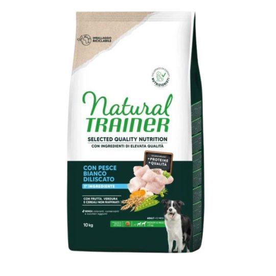 Natural Trainer Selected Quality per Cani Adult Medium&Maxi con Pesce Deliscato 10Kg