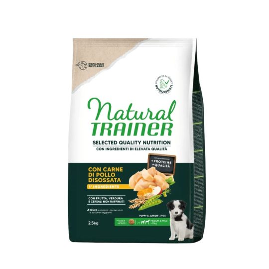 Natural Trainer Selected Quality per Cani Puppy&Junior Medium e Maxi con Carne di Pollo Disossata 2.5Kg