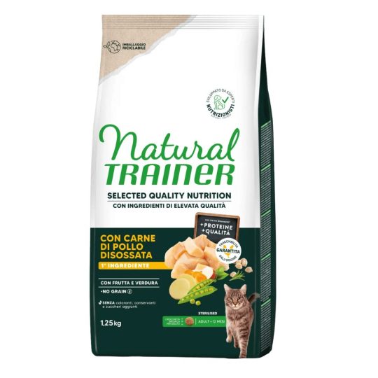 Natural Trainer Selected Quality per Gatto Sterilizzato Adult con Carne di Pollo Disossata 1.25Kg