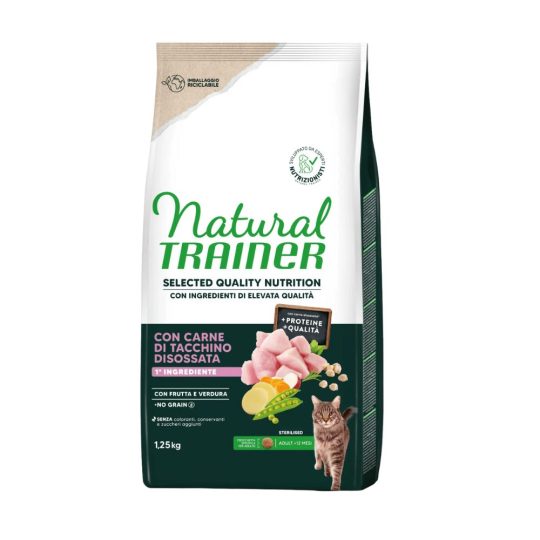 Natural Trainer Selected Quality per Gatto Sterilizzato Adult con Carne di Tacchino Disossata 1.25Kg