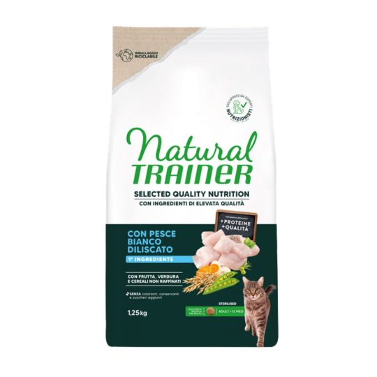 Natural Trainer Selected Quality per Gatto Sterilizzato Adult con Pesce Bianco Diliscato 1.25Kg