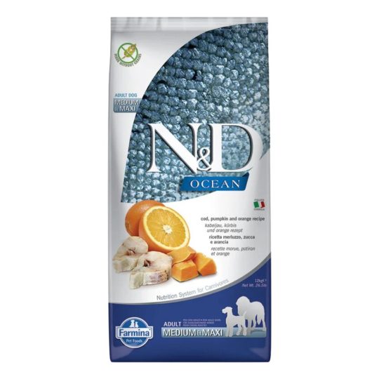 N&D OCEAN NEUTERED ADULT MEDIUM&MAXI MERLUZZO ZUCCA E ARANCIA 12Kg