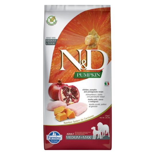 N&D PUMPKIN NEUTERED ADULT MEDIUM&MAXI POLLO ZUCCA E MELOGRANO 12Kg