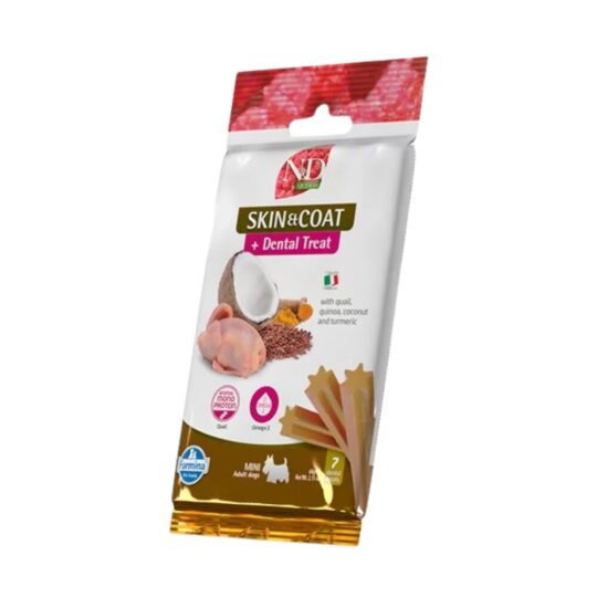 Farmina Snack Cane Mini Adult Skin&Coat Dental Treat Quaglia Quinoa Cocco Curcuma 60g