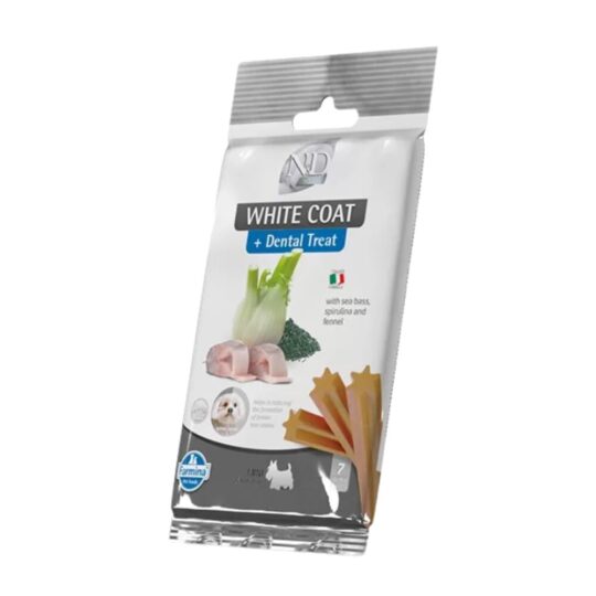 Farmina Snack Cane Mini Adult White Coat Dental Treat Spigola Spirulina Finocchio 60g