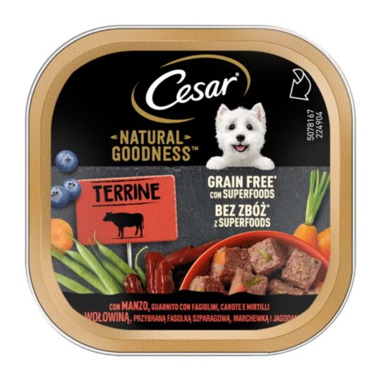 Cesar® Natural Goodness Terrine con Manzo, Fagiolini, Carote e Mirtilli 100g